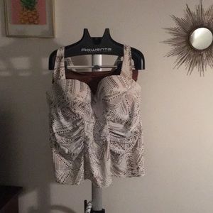 Bronze & white tankini with high rise brief